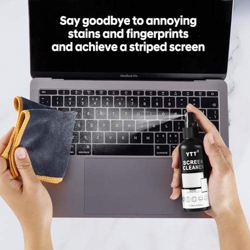 YTT Screen Cleaner Spray, Large Bottle Screen Cleaner kit | 2×100ml portable spray bottles, lint-free cloth, streak-free cleaner for LCD LED OLED TV, laptop, phone, car screen