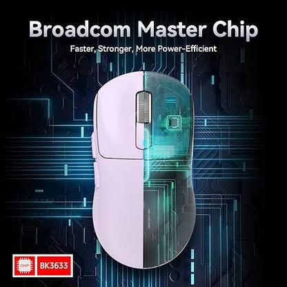 ATTACK SHARK X3 49g Ultra-Lightweight Wireless Gaming Mouse, Purple | Bluetooth 5.2/2.4G Wireless/Wired, PAW3395 Gaming Sensor, 26K DPI, 200h Battery Life, Programmable Buttons for PC/Mac/Win - color: Lavender