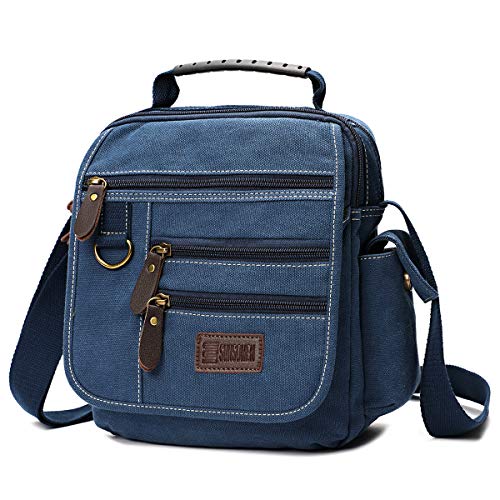 Mens bag Canvas Shoulder Bag Small Messenger Crossbody Bag Work Bag Vintage Multi-function - color: D.blue