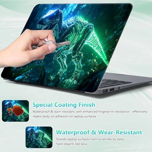 Laptop Skin Sticker Decal 12"-15.6" Universal Laptop/Notebook/Netbook Vinyl - Waterproof Scratch Resistant,Fits HP Dell Lenovo MacBook,2 Free Wrist Pads,Easy Apply & Remove,Green Glitter Dinosaur - color: Green Glitter Dinosaur
