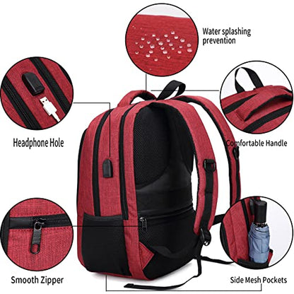 Monsdle Travel Laptop Backpack Anti Theft Backpacks with USB Charging Port, Travel Backpacks Business Work Bag 15.6 Inch College Computer Bag for Men Women, Red