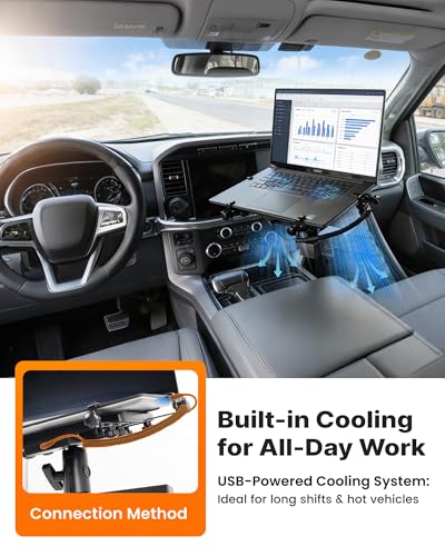 Vehicle Laptop Mount Fit for Chevy Express & GMC Savana, No-Drill | Mobile Workstation for Service Professionals & Fleets, Dual Cooling Fans, Seat Bolt Install, Adjustable Laptop Stand for Van - size: Fit for Chevy Express, G-series, GMC Savana
