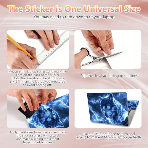 Laptop Skin Sticker Decal 12" 13" 13.3" 14" 15" 15.6",Waterproof Scratch Resistant Vinyl,Reusable Easy to Apply,for MacBook HP Dell Notebooks Netbooks Laptop,2 Wrist Pads,Blue Glitter Wolf - color: Blue Glitter Wolf