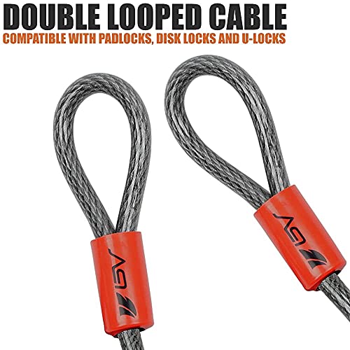 BV 7FT Heavy-Duty Security Cable Lock with Loops – Extra Thick 10mm (3/8") Braided Steel, Cut-Resistant & Weatherproof Wire Cable for Padlock, Gate, Bike, Motorcycle & Outdoor Equipment - color: Single, style: 7 FT