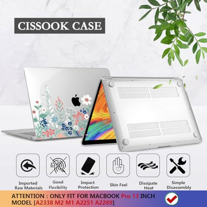 CISSOOK Compatible with MacBook Pro 13 inch Case M1 M2 A2338 A2289 A2251 | 4in1 Set Protective Hard Case Floral Cover with Keyboard Cover for MacBook Pro 13 2020-2025, Green Wildflowers - color: Pro13inch-Green Wildflowers