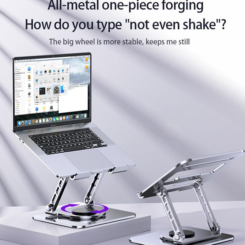 Adjustable Laptop Stand, 360 Degree Rotation, Lift, Folding Heat Dissipation Full Body Carbon Drill Material Metal Tablet Portable Stand Compatible with 21-inch Laptop, ipad Tablet - Silver