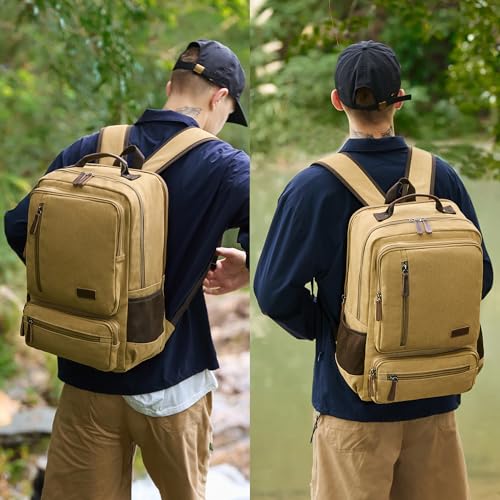 LXYGD Canvas Laptop Backpack for Men Women,Durable Travel Work Business Rucksack Bookbags Fits 15.6 Inch Notebook & Laptops,College Backpacks Computer Bag Weekender Hiking Daypack(Khaki) - color: Khaki