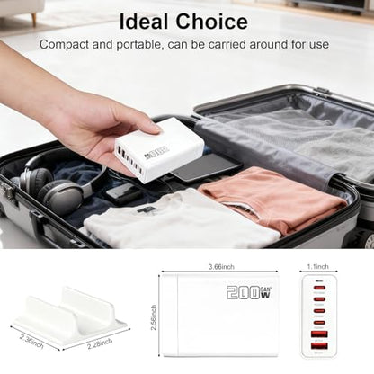 200W USB C Fast Charger, GaN Ⅲ PD 100W Charging Station, Upgraded 6-Port USB-C Fast Charging, Adapter for iPad iPhone 17 16 15 14 12, MacBook Pro, Samsung Galaxy