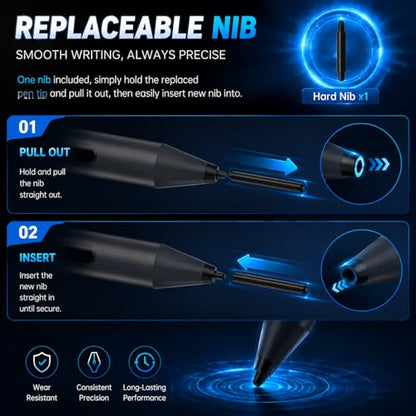 Stylus Pen for Surface Pro, 1024 Pressure, 300 Day Battery Palm Rejection | Works with Surface Pro 11/10/X/9/8/7, Laptop, Book, Go, Studio & Kobo, for Student Note-Taking & Artist Business Drawing - color: Black