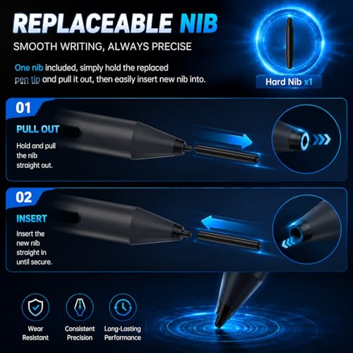 Stylus Pen for Surface Pro, 1024 Pressure, 300 Day Battery Palm Rejection | Works with Surface Pro 11/10/X/9/8/7, Laptop, Book, Go, Studio & Kobo, for Student Note-Taking & Artist Business Drawing - color: Black