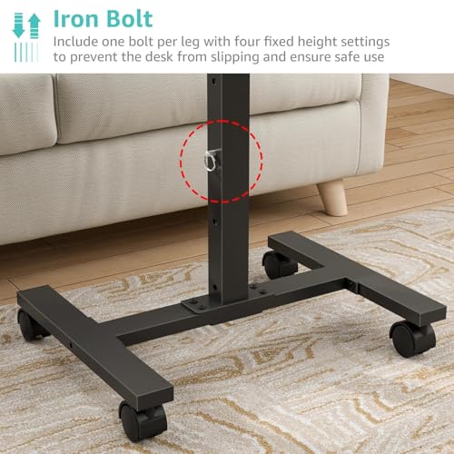 WINAZ Small Portable Laptop Rolling Desk - 24 Inch Mobile Computer Desk Adjustable Height with Wheels for Small Spaces Home Office, Kids Couch Desks Side End Table, Black - color: Black