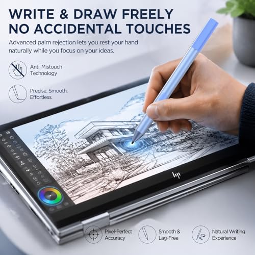 Active Digital Pen for HP Envy x360 Pavilion Spectre Omnibook Touchscreen | MPP 1.51, 2500H Battery Life, 1024 Pressure, Palm Rejection, Dual Side Button Pixel-Perfect Precision for Drawing Note Taking - color: Sapphire