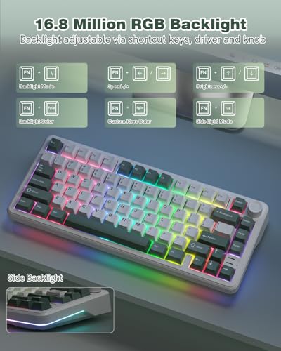 L75 75% Mechanical Keyboard, Wireless Gaming Keyboard with Multifunction Knob, Creamy Gasket Structure, Hot Swap, RGB Backlight, PBT Keycap, Custom Driver, Compact Layout for Win/Mac/PC - color: Green