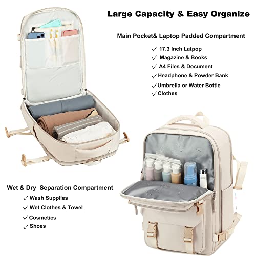 Travel Laptop Backpack, Business Work Backpacks Large College Bookbag for Women Men Water Resistant Daypack Airline Approved Gym Bag Fits 17 Inch Notebook & Laptops - Beige - color: Beige