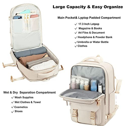 Travel Laptop Backpack, Business Work Backpacks Large College Bookbag for Women Men Water Resistant Daypack Airline Approved Gym Bag Fits 17 Inch Notebook & Laptops - Beige - color: Beige
