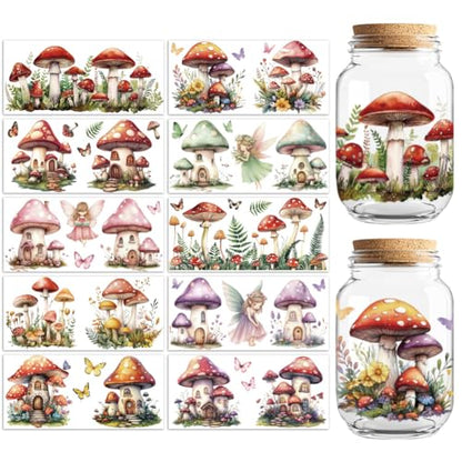 Mushrooms, Fairies UV DTF Cup Wraps, 10 Sheets Transfer Sticker | Waterproof UV DTF Stickers, Custom Vinyl Decals for 16oz Coffee Cups Tumblers Bottles Mugs, DIY Gifts & Crafts - style: Mushrooms and Fairies