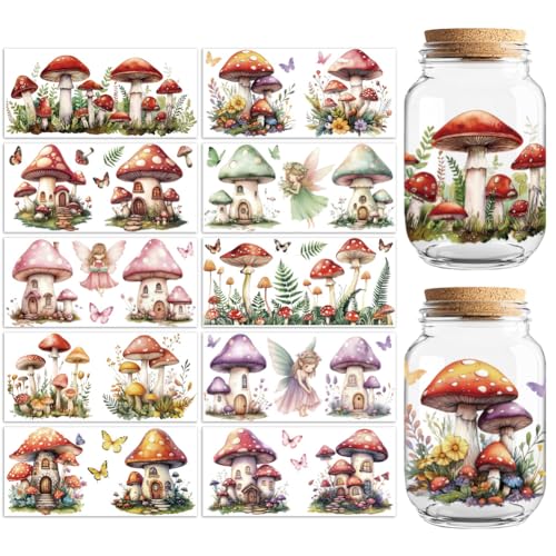 Mushrooms, Fairies UV DTF Cup Wraps, 10 Sheets Transfer Sticker | Waterproof UV DTF Stickers, Custom Vinyl Decals for 16oz Coffee Cups Tumblers Bottles Mugs, DIY Gifts & Crafts - style: Mushrooms and Fairies