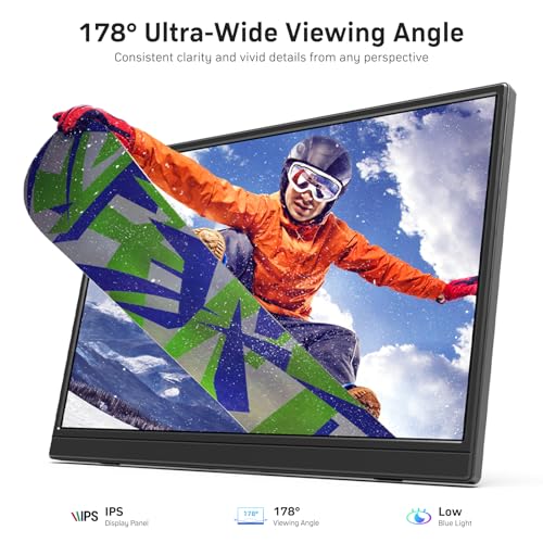 KQC 14 Inch Portable Monitor FHD 1200P, Ultra-Slim USB-C HDMI Plug & Play External Display, 100% sRGB Dual Speakers, Travel Laptop Monitor with Stand for PC Phone Xbox PS4/5 - size: 14 Inch 1200P