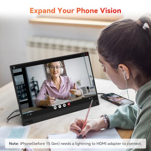 HotYeah Portable Laptop Monitor, 15.6" 1080P FHD USB-C HDMI Travel Monitor | FreeSync IPS External Computer Screen w/Kickstand, Extra External Display for Laptop PC Mac Phone Tablet Switch Xbox PS5 - size: 15.6"