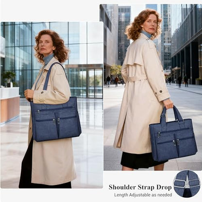 VOLGANIK ROCK Canvas Tote Bag Waterproof Nylon Multi Pocket Shoulder Bags Laptop Work Bag Teacher Purse Handbag for Women Men - color: Blue 2