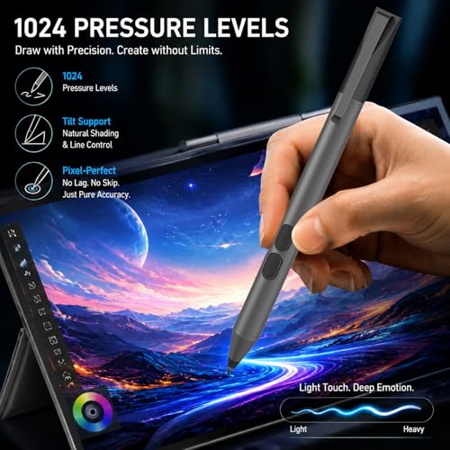 Active Digital Pen for HP Envy x360 Pavilion Spectre Omnibook Touchscreen | MPP 1.51, 2500H Battery Life, 1024 Pressure, Palm Rejection, Dual Side Button Pixel-Perfect Precision for Drawing Note Taking - color: Black