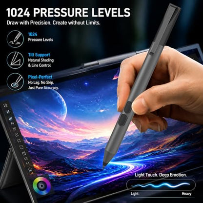 Active Digital Pen for HP Envy x360 Pavilion Spectre Omnibook Touchscreen | MPP 1.51, 2500H Battery Life, 1024 Pressure, Palm Rejection, Dual Side Button Pixel-Perfect Precision for Drawing Note Taking - color: Black