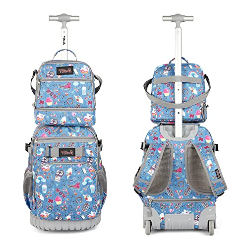 Tilami Rolling Backpack 21 inch with Lunch Bag Wheeled Laptop Backpack, Blue Jeans - color: Blue Jeans