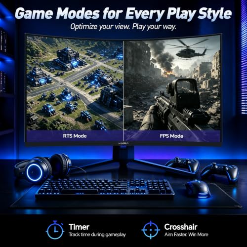 KOORUI 32 inch Curved Gaming Monitor, QHD 170Hz, 1ms 1500R Display | 2560×1440 Monitor, Adaptive Sync, 90% DCI-P3, HDMI×2 and DP, VESA, FPS & Console Gaming, Immersive Gaming, Home Entertainment - size: 32inch 170Hz/QHD/Curved