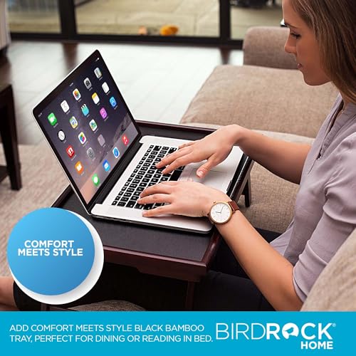 BIRDROCK HOME Bamboo Lap Tray with Black Top - Adjustable Laptop Desk - Foldable Breakfast Serving Tray - Work from Bed or Couch - Portable Laptop Stand w/Tilt Positions - Durable and Stylish Lapdesk