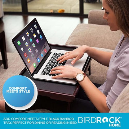 BIRDROCK HOME Bamboo Lap Tray with Black Top - Adjustable Laptop Desk - Foldable Breakfast Serving Tray - Work from Bed or Couch - Portable Laptop Stand w/Tilt Positions - Durable and Stylish Lapdesk