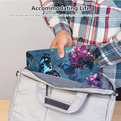 Universal Laptop Skin Sticker with 2 Wrist Pad Skins, Waterproof Scratch Resistant Vinyl Laptop Cover Decal, Cut to Fit for 11–15.6 Inch MacBook HP Dell Lenovo, Flowers Butterfly - color: Flowers Butterfly