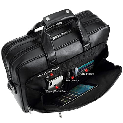 Men's Solid Thick Full Grain Leather 17.3" Laptop Briefcase Classic Messenger Bag Fit Business Travel | Solid - color: Black