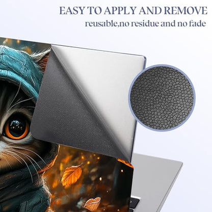 Universal Laptop Skin Sticker Decal,15.6 Inch Laptop Vinyl Cover for 13" 14" 15.6" Laptop,Scratch-Resistant Waterproof Protector Wrap,Reusable with Wrist Pads,Autumn Lantern Cat - color: Autumn Lantern Cat
