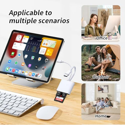 2IN2 SD Card Reader,USB C SD Card Reader for iPhone,USB-C/L Dual-Slot SD Card Reader,Compatible with iPhone 16/15/14/13/12,MacBook,Mac,Trail Camera viewers,Plug and Play - size: 2IN2 SD Card Reader