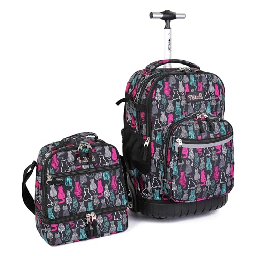 Tilami Rolling Backpack 19 inch with Lunchbox Wheeled Laptop Backpack, Cat Black - color: Cat Black