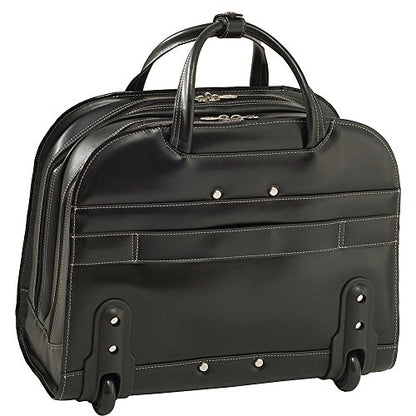 McKlein DAVIS, Top Grain Cowhide Leather, 15" Horizontal Wheeled Ladies' Laptop/Computer & Tablet Business Briefcase/Rolling Overnight Travel Bag, Removable trolley case
