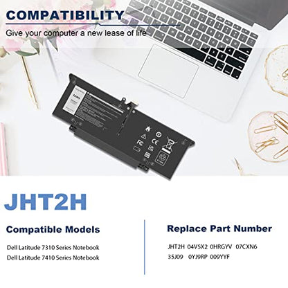 JHT2H Laptop Battery for Dell Latitude 7310 7410 Latitude 7410 Chromebook Enterprise Series P33S P34 S4V5X2 YY3GJ 2561J Y7HR3 35J09 HRGYV 0HRG WY9MP XMV7T 09YYF 7CXN6 T3JWC K36KR X825P XMT81 XMV7T - size: 10.43*3.9*0.24inch