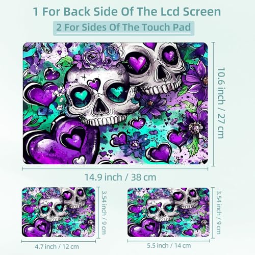 Universal Laptop Skin Decal, 3-Piece Vinyl Protector for 12 13 14 15.6" Notebook, Waterproof Anti-Scratch, Easy Trim & Bubble-Free Finish, Skull with Purple Flowers - color: Skull with Purple Flowers