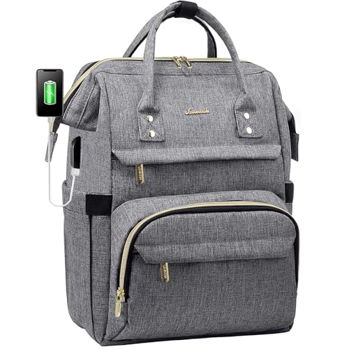 LOVEVOOK Laptop Backpack Women, 15.6 Inch Work Backpack Woman for Teacher Nurse Bags, Computer College Backpack Purse, Waterproof Anti-theft Travel Back Pack with USB Charging Port, Grey - color: Austere Grey, size: 15.6 inch