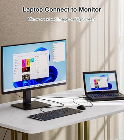 VGA to HDMI Adapter Cable 6FT, VGA (Source) to HDMI (Display) Cable with Audio & USB Power, 1080P@60Hz Display Cord from Desktop PC Laptop to TV Monitor Projector