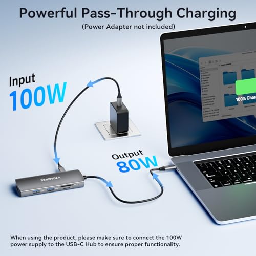 VANGREE 9-in-1 USB C Hub 10Gbps with 4K@60Hz USB-C Display Output, 100W PD | 3*USB-C & 2*USB-A 3.2 10Gbps, 4K@60Hz HDMI, SD/TF reader, Supports SST & MST, for MacBook, iPad, Dell, Surface, Samsung DEX