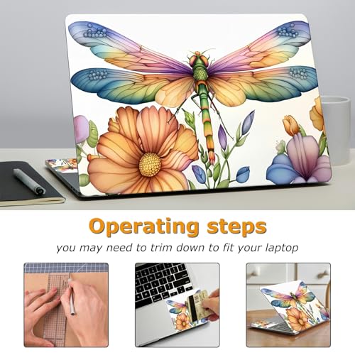 Universal Laptop Skin Sticker with 2 Wrist Pad Decals, 3-Piece Removable Vinyl Laptop Cover, Color Dragonfly Waterproof Anti-Scratch, Easy-Trim Fit for 13.3" 14" 15.6" Laptops - color: Color Dragonfly