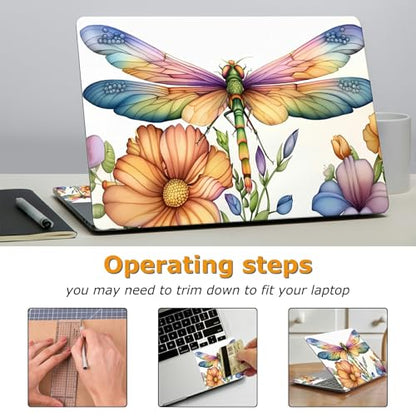 Universal Laptop Skin Sticker with 2 Wrist Pad Decals, 3-Piece Removable Vinyl Laptop Cover, Color Dragonfly Waterproof Anti-Scratch, Easy-Trim Fit for 13.3" 14" 15.6" Laptops - color: Color Dragonfly