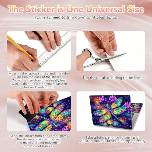 Laptop Skin Sticker Decal 12" 13" 13.3" 14" 15" 15.6",Waterproof Scratch Resistant Vinyl,Reusable Easy to Apply,for MacBook HP Dell Notebooks Netbooks Laptop,2 Wrist Pads,Colorful Dragonfly Lotus - color: Colorful Dragonfly Lotus