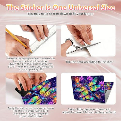 Laptop Skin Sticker Decal 12" 13" 13.3" 14" 15" 15.6",Waterproof Scratch Resistant Vinyl,Reusable Easy to Apply,for MacBook HP Dell Notebooks Netbooks Laptop,2 Wrist Pads,Colorful Dragonfly Lotus - color: Colorful Dragonfly Lotus