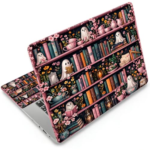 Universal Laptop Skin Sticker Decal 11-15.6 Inches, Cute Ghost Bookshelf | Reusable Vinyl Sticker for 12.1 13 13.3 14 15.4 Inches Notebook PC, Scratch Resistant Waterproof, Easy to Trim & Apply - color: Cute Ghost Bookshelf