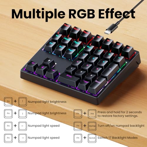 Mechanical Number Pad - Hot Swappable Numpad Wired USB Numeric Keypad with RGB LED Backlit 34 Key Numpad, Mechanical USB Wired Numeric Keypad for Laptop Desktop Computer PC(2-level Tilt, Blue Switch)