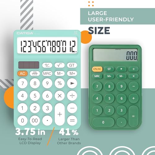 CATIGA 12 Digit Desktop Calculator Basic Desk Calculator with Large LCD Display, Big Buttons, 4 Function, Solar and Battery Dual Power, for Office, School, Home, SD-1292 Fresh Blue - color: 5.2) Fresh Blue