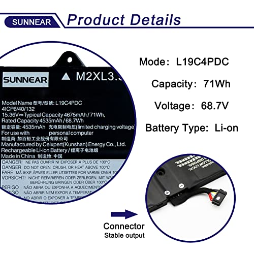 L19C4PDC L19M4PDC Battery for Lenovo Ideapad Yoga 7-14ITL5 7-15ITL5 | 15.36V 71Wh; Battery Replacement for Lenovo Yoga 7 14itl5 7 15itl5; 5B10Z26482 5B10Z26485 5B10Z26479 SB10Z26481 L19L4PDC - size: 12.71*5.39*1.06 inches L19C4PDC