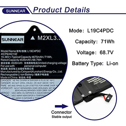 L19C4PDC L19M4PDC Battery for Lenovo Ideapad Yoga 7-14ITL5 7-15ITL5 | 15.36V 71Wh; Battery Replacement for Lenovo Yoga 7 14itl5 7 15itl5; 5B10Z26482 5B10Z26485 5B10Z26479 SB10Z26481 L19L4PDC - size: 12.71*5.39*1.06 inches L19C4PDC
